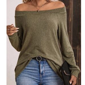 Solid Off shoulder Loose Fit Long sleeve Top